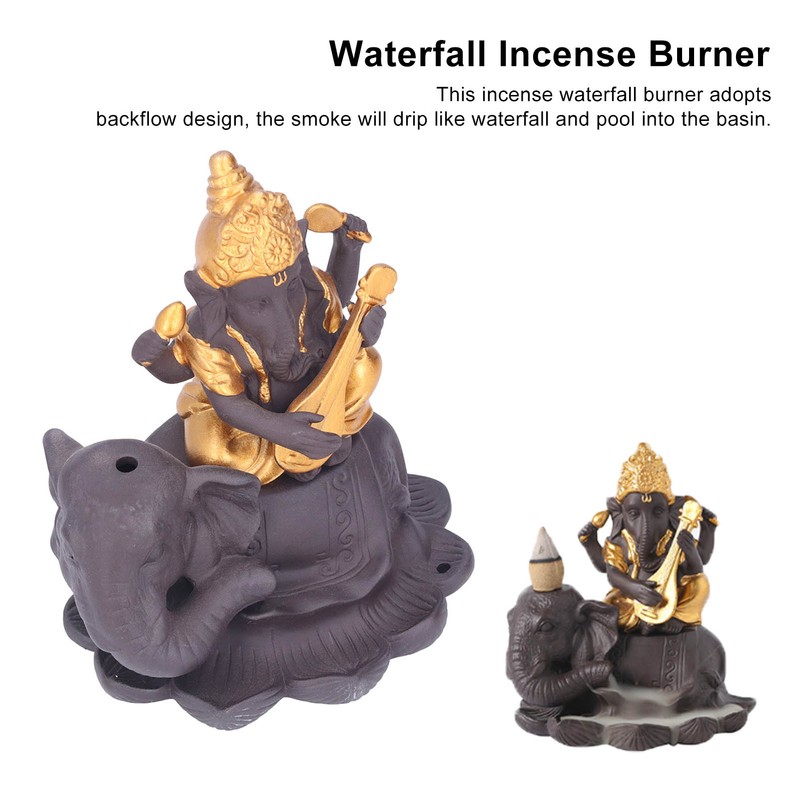 Backflow Incense Burner Pipa Elephant Purple Sands Gold Drawing Portable