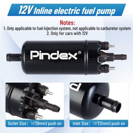 Pindex Universal External In Line Fuel Pump,116 PSI High Pressure 12V Electric Pump Injection Systems Compatible with 0580464070 0580453911 0580463017 0580464023,Black