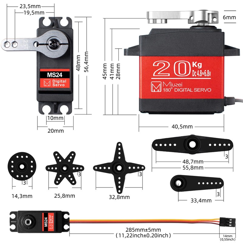 Miuzei 20KG RC Servo Motor High Torque Metal Gear Digital