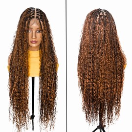 Full Lace Boho Braided Wig - SOUL Boho Braid Wig Full Lace with Premium Hair Blend Curls - 30 Inches (Brown)