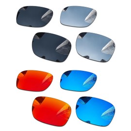 Combine8 4 Pairs Ploarized Replacement Lenses for Oakley Turbine OO9263 Sunglasses - Black + Silver Titanium + Ice Blue + Fire Red