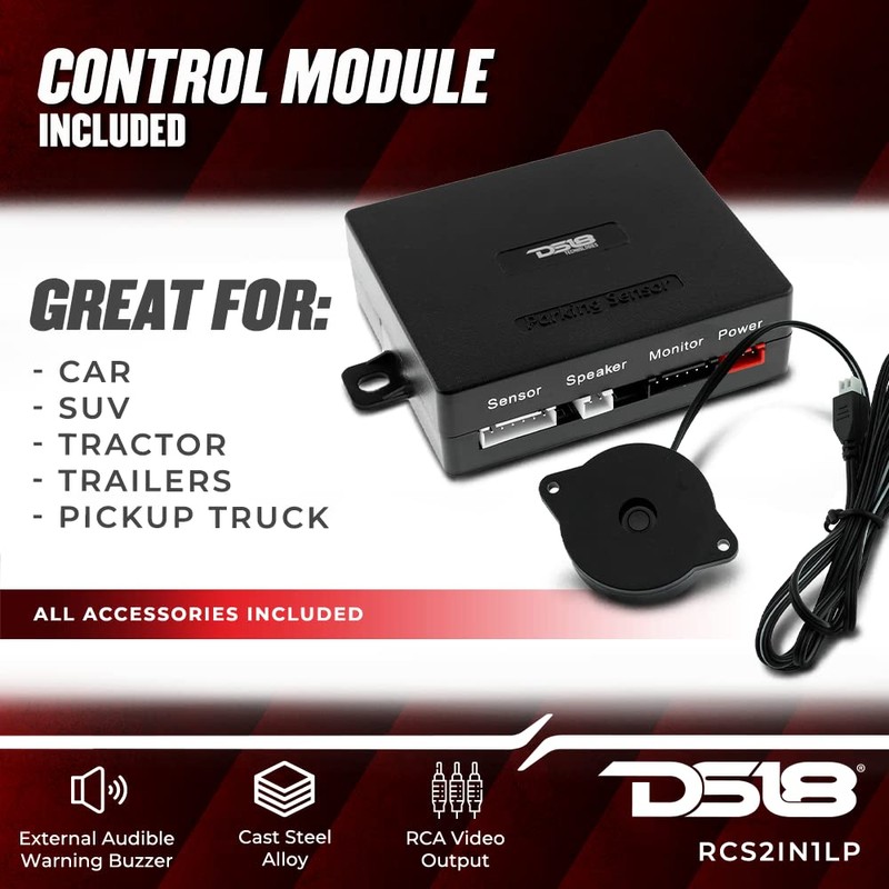 DS18 RCS2IN1LP-BK Reverse Camera and Backup Buzzer for License Plate,