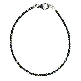 I Be, Schwarzers Black Spinel Bracelet 925 Sterling Silver Clasp, Colour Black Silver, Length 20 cm Diameter 2 mm Green Shimmer 506602/GR/20