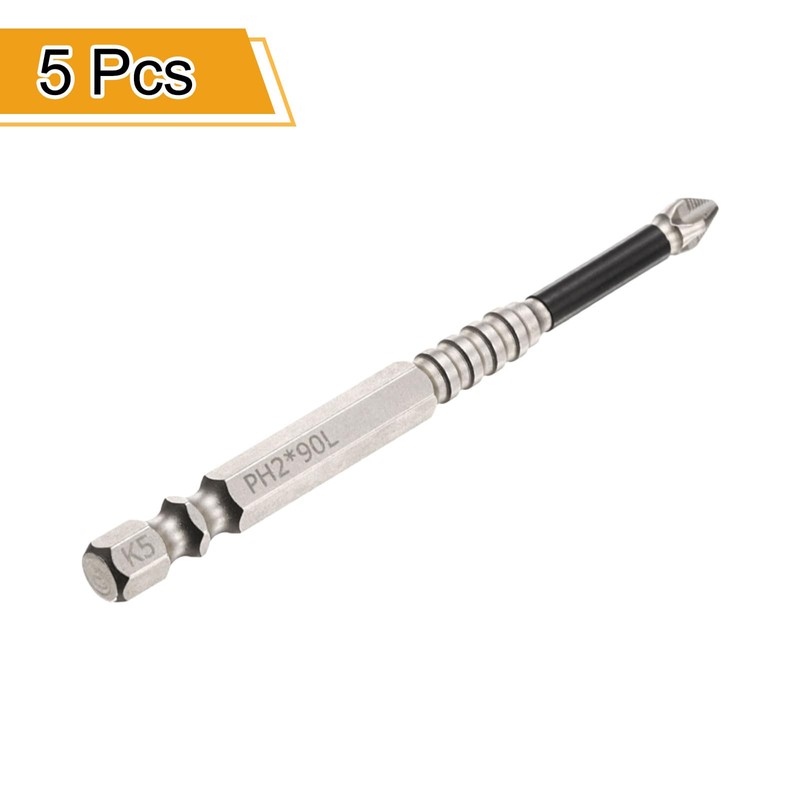 sourcing map 5pcs Phillips Screwdriver Bit PH2 Serrated Tip 1/4"