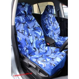 Carseatcover-UK BLUE Camouflage Waterproof Seat Covers for Cars, Vans, MPvs SUVs 4x4s - 2 x Fronts