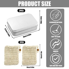 Meanju Pack of 2 Aluminium Soap Dishes Box with Cover, Drip Rack and Sisal Soap Bags, Rustproof, Travel Soap Box, Metal Soap Box Suitable for All Solid Soaps