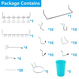 FRIMOONY Pegboard Hooks, with Plastic Holders, Peg Locks, for Organizing Various Tools, 111 PCS, 30 of Which are Locks