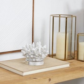 Deco 79 Polystone Coral Decorative Sculpture Small Textured Home Decor Statue with Clear Acrylic Base, Accent Figurine 6" x 5" x 4", White