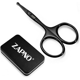 Tijeras de acero inoxidable para vello de nariz, punta redondeada y hojas curvadas, tijeras pequeñas para vello de nariz, ceja, bigote para hombres y mujeres – Aseo facial (negro)