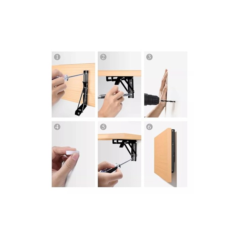 Escuadra Metálica Plegable de Pared, Ménsulas Reforzadas, Soporte Abatible Plegable