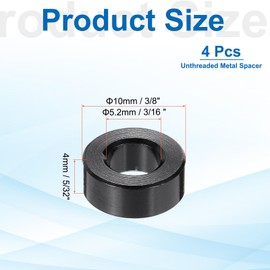 PATIKIL 4pcs M5 Aluminium Spacers, 3/16" ID x 3/8" OD Round Standoff Spacer, Unthreaded Metal Spacers for 3/16" M5 Screws Bolts, Black 5/32" Length