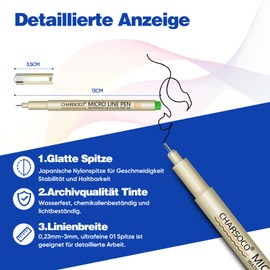 CHARSOCO 24 Pack Micro Pens, 12 Colors & 12 Black in 0.23mm - 5mm, Waterproof Archival Ink, Fine Point Pen for Artist Illustration, Sketching, Anime, Manga and Technical Drawing
