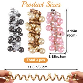 SmallCat 3PCS Spiral Hair Ties with Beads, 3 Colors Pearl Phone Cord Shape Hair Bands, Elastic Rubber Ponytail Holders for Women, No Crease Hair Accessories for Long Curly Hair-Gold, Black, Pink Pearl