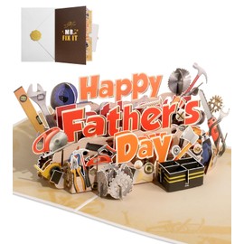 JMHACHY Fathers Day Pop Up Card - Funny Happy Father’s Day Tool Theme 3D Greeting Card with Envelope and Blank Note for Dad Husband Grandpa Step Dad Men Him, from Son Wife Daughter Kids, FIX IT