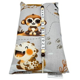 Personalisierte Windeltasche mit Name und Datum für unterwegs, Tierbaby-Design mit Waffelpiquet in braun, Große Wickeltasche für bis zu 4 Windeln + Feuchttücher, Wickelorganiser