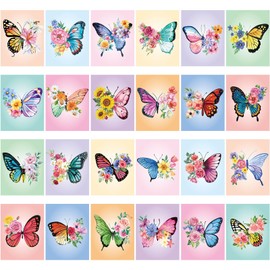 Sherr 24 Pcs Pre Drawn Canvas for Painting Adult Pre Printed Canvas Bulk Sip and Paint Kit Stretched Panels Paint Set for Theme Painting Night Party Favor(Butterfly,8 x 8 Inch)