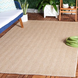 SAFAVIEH Sisal All-Weather Collection Area Rug - 5' x 7'6", Natural, Geometric Design, Indoor/Outdoor & Washable, Ideal for Patio, Backyard, Mudroom (SAW402B-5)