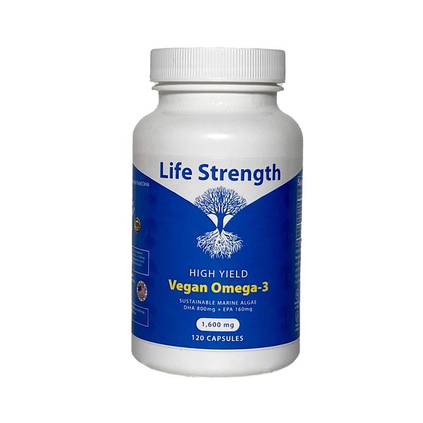 Life Strength Vegan Omega-3 Supplement - Marine Algae with DHA & EPA Fatty Acids - Plant-Based Fish Oil Alternative - Carrageenan Free, Sustainable Omega Capsules for Eye, Immune, Joint Health