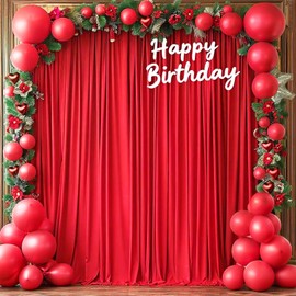 2 Panels 5ft X 10ft Red Backdrop Curtains for Party - WENSINL Polyester Wrinkle Free Backdrop Drapes for Wedding Engagement Birthday Stage Photobooth Backdrop Curtain Wall Decorations