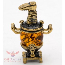 Solid Brass Amber Figurine of Russian Samovar Teapot Totem talisman IronWork