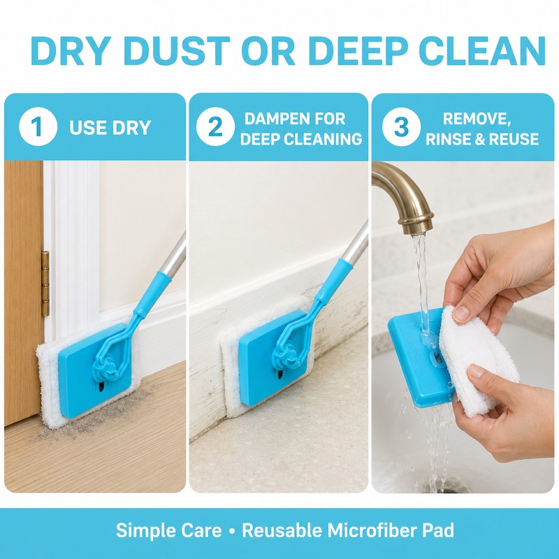 Skirting Board Cleaner Mop with Extendable Handle & Pads
