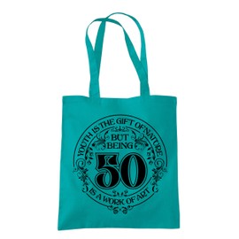 Dead Set Studio 50th Birthday Tote Bags – 50th Birthday Bag for Women Born in 1975 | Funny & Stylish 50th Gift Bag for 50 Year Old Women EMERALD