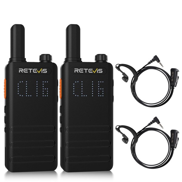 Retevis B63H Walkie Talkies, PMR446 2 Way Radio License-free, Ultra-Thin with Screen,1620mAh USB C, VOX Hands Free, Professional Walkie Talkie for Camping, Family (2 Pcs, Black)