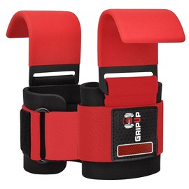 Grip Up Lifting Hook Straps 8mm Neoprene Padded Wrist Support Non-Slip Rubber Grip Deadlifts Powerlifting Chin-Ups Pull-Ups Fitness Training Ideal for Bodybuilding Workout for Men & Women GP8 (Red)