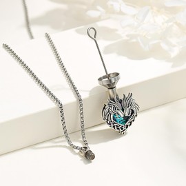 Dragon Urn Necklace 925 Sterling Silver Celtic Dragon Pendant Necklace with Crystals and Funnel Filler Memorial Jewelry Gift for Women