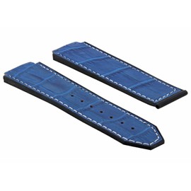 Ewatchparts 24mm Leather Watch Band Strap Compatible With 44mm Hublot Big Bang Blue With White Stitching Includes 4 Screws and Screw Driver