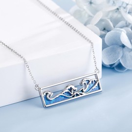 AXOMY Ocean Wave Necklace 925 Sterling Silver Beach Pendant Necklace Sea Jewelry Gifts For Women