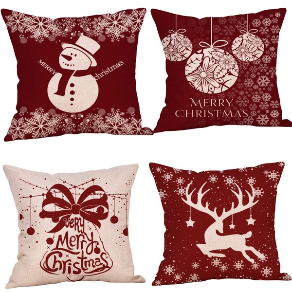 HIQE-FL Christmas Cushions for Sofa, 4 Pieces Christmas Pillows, Christmas Cushion Covers, Decorative Sofa Cushions, Sofa Pillows, Decorative Pillowcases (45 x 45 cm)