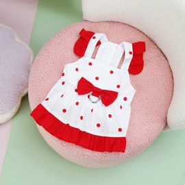 Pet Clothes, Dog Clothes, Cat Clothes, Dress, Cotton, Bowknot, Sleeveless, Clothing, D-ring, Princesses, Polka Dots, Cute, Thin, Lightweight Skirt, Dog Dress, Costume, Spring, Summer, Stylish, Cool,