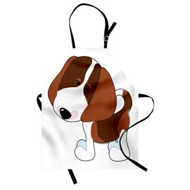 Ambesonne Beagle Apron, Cartoon Illustrated Domestic Little Puppy Dog on Plain Backdrop, Unisex Kitchen Bib with Adjustable Neck for Cooking Gardening, Adult Size, White Cinnamon and Chocolate