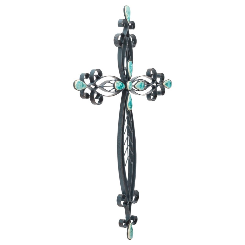 Dicksons Filigree Black Turquoise Stones 20 Inch Metal Decorative Hanging