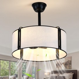 Curve Curio 20'' Caged Ceiling Fans with Lights, Fabric Fandelier Ceiling Fan with Light, Boho Farmhouse Style, 6 Speeds for Bedroom, Nursery, Living Room