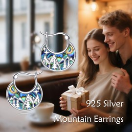 SHEAISRS Mountain Earrings Sterling Silver Abalone Moon Mountain and Tree Hoop Earrings Nature Jewelry for Women Nature Lovers