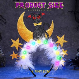 JONKY Light Up Star Headband Cat Headpiece Glow Moon Stars Costume Party Hair Accessories for Women (Gold-C, one size)