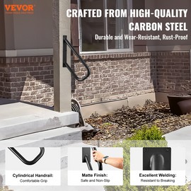 VEVOR Handrails for Outdoor Steps 18.9"Wall Mount Safety Railings for 1-2 Steps - D-Type Double Handle