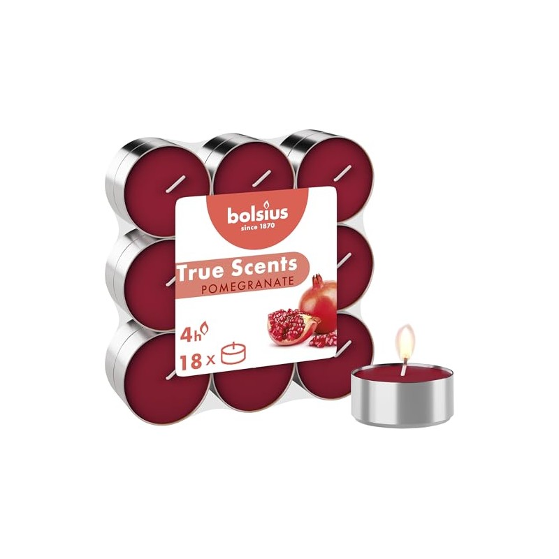 bolsius True Scents Tea Lights, Wax, Pomegranate, One Size, 18