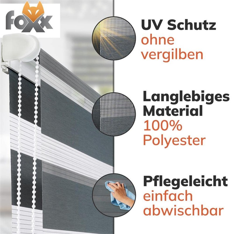 FOXX Double Roller Blind Duo Roller Blind with Pre-Fixed Clamps