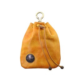 Whatna SG632 Tanned Leather Cowhide Coin Purse Coin Case with Carabiner Genuine Leather Wallet Drawstring Bag Mini Jewelry Box Earphone Storage Case Book, Leather Resistant, Water Resistant, Braun