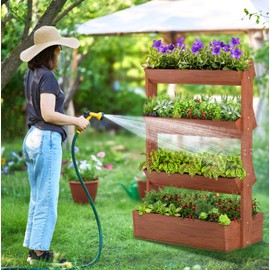 UrGROWA Wooden Vertical Raised Garden Bed, 4 Tier Garden Planters Raised Beds Freestanding Plant Stand Flower Rack Wooden Planter Box for Plants Herbs Flowers Vegetables Outdoor Indoor Gardening