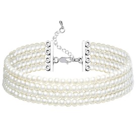 BABEYOND Round Imitation Pearl Choker Necklace Multi Strands Choker 20s Flapper Necklace Accessories for Gatsby Themed Party, Imitation pearls