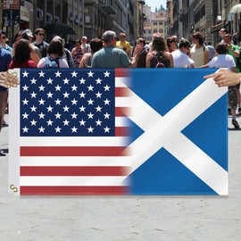 3×5 FT USA Scotland Combo Flag,Large Scots Friendship Decor,Double Side Digital Printed 150D Polyester Banner With Canvas Header Brass Grommet For Outdoor Indoor Parade Car
