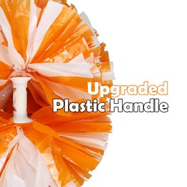 Hooshing 2PCS Pom Poms Cheerleading Orange and White Pompoms with Baton Handle for Team Spirit Sports Dance Cheering Girls Kids Adults