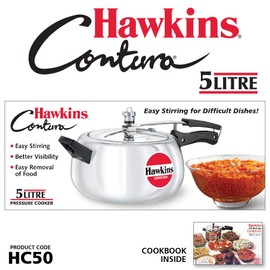 Hawkins 5 Litre Contura Pressure Cooker, Handi Inner Lid Cooker, Silver (HC50), Aluminium