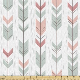 Lunarable Arrow Fabric by The Yard, Retro Style Pattern Pastel Colors Peruvian Vintage Art Motifs, Decorative Fabric for Upholstery and Home Accents, 2 Yards, Green Peach