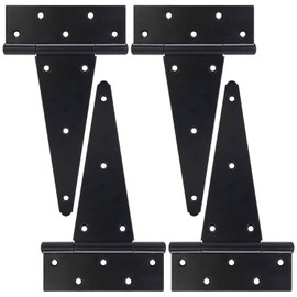 EVCUHASL 10 Inch T-Strap Gate Hinges, Shed Barn Door Hinges Heavy Duty, Black Tee Hinges for Wooden Fences, Yard Gate, Wrought Hardware Iron Rustproof (4 Pack/Set)
