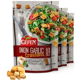 Gefen Savory Onion Garlic Caesar Croutons 5.2oz (3 Pack) | Dairy Free, Perfect for Soups, Salads, Casseroles, and Your Frying Needs, Certified Kosher